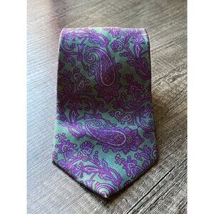 Vintage Bert Pulitzer Lord & Taylor Silk Tie Teal Purple Floral Paisley Foulard